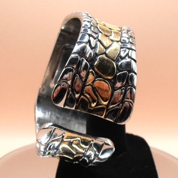 Geneva Women's Analog Watch Silver & Gold Toned Snakeskin Cuff Band - Picture 2 of 6